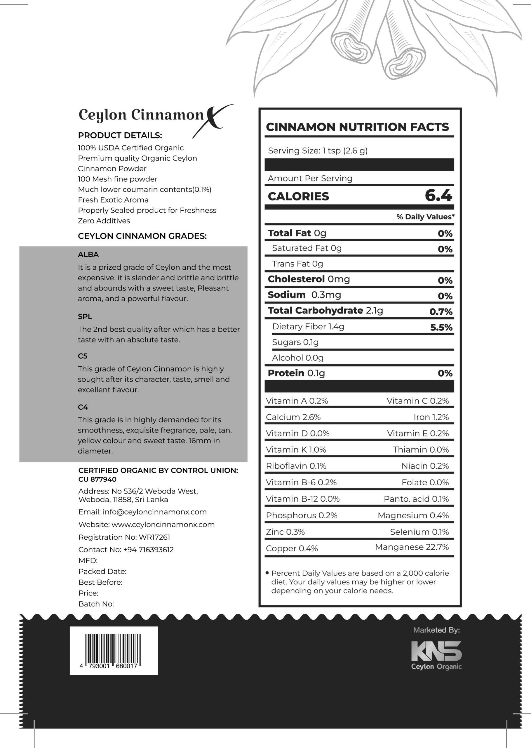 Ceylon Cinnamon nutrition facts